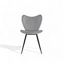 Skyfly Modern Stylish Velvet Upholstered Seating Back Side Living Room Dining Chair for Cafeteria, Restaurent, Home, Kitchen with Black Metal Powder Coated Legs in Light Grey Color