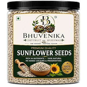 bhuvenika dry fruits amp mukhwas premium sunflower seeds 1kg  vitamin e rich super seeds  high fibre  perfect for snacking salads oats topping amp seed cycling source of iron
