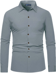 BHUVIKOO Men Solid Casual Grey Shirt