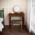 Biaco Small Wood Makeup Vanity Desk Set, Vintage Table + Padded Bench Stool