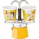 Bialetti Mini Express Lichtenstein, Coffee Maker 2-Cup + 2 shot glasses, Aluminum
