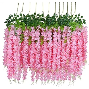 bianco 12 pack 36 feet artificial fake wisteria vine ratta hanging garland silk flowers string home party wedding decor 12 pink