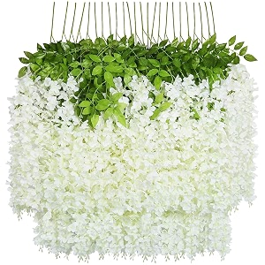 bianco 12 pack 36 feet artificial wisteria vine ratta hanging garland faux silk flowers string home party wedding decor 12 white