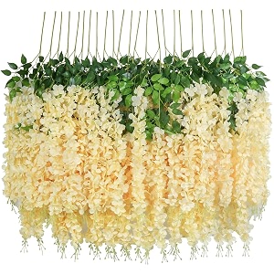 bianco 12 pack 36 feet artificial fake wisteria vine ratta hanging garland silk flowers string home party wedding decor pack of 12 dark pink
