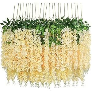 bianco 12 pack 36 feet artificial fake wisteria vine ratta hanging garland silk flowers string home party wedding decor 12 champagne