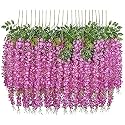 Bianco 12 Pack 3.6 Feet Artificial Fake Wisteria Vine Ratta Hanging Garland Silk Flowers String Home Party Wedding Decor (Pack of 12, Dark Pink)