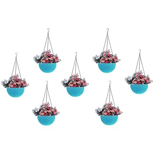 bianco round rattan woven hanging planters with hanging chain hanging pots for plants balcony light blue set of 7 71x48 inch