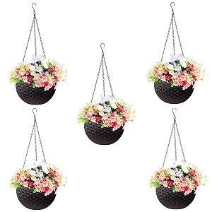 bianco round rattan woven hanging planters with hanging chain hanging pots for plants balcony coffee brown set of 5 71x48 inch