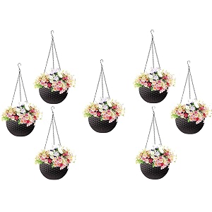 bianco round rattan woven hanging planters with hanging chain hanging pots for plants balcony coffee brown set of 7 71x48 inch
