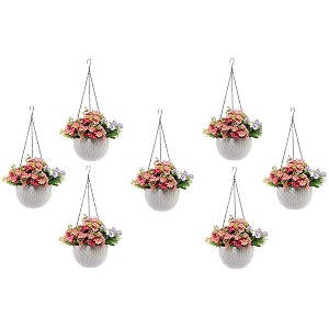 bianco round rattan woven hanging planters with hanging chain hanging pots for plants balcony white set of 7 71x48 inch