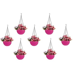 bianco round rattan woven hanging planters with hanging chain hanging pots for plants balcony pink set of 7 71x48 inch
