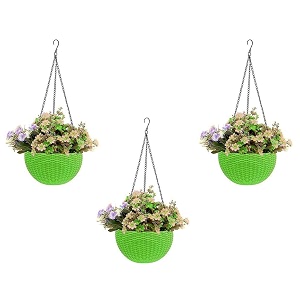 bianco round rattan woven hanging planters with hanging chain hanging pots for plants balcony green set of 3 71x48 inch
