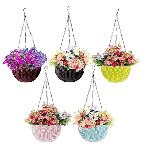 bianco round rattan woven hanging planters with hanging chain hanging pots for plants balcony multicolored set of 5 71x48 inch
