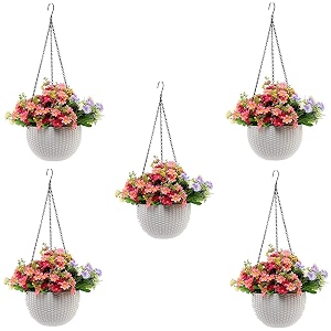 bianco round rattan woven hanging planters with hanging chain hanging pots for plants balcony white set of 5 71x48 inch