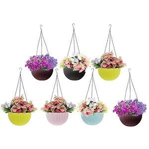 bianco round rattan woven hanging planters with hanging chain hanging pots for plants balcony multicolored set of 7 71x48 inch