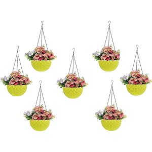 bianco round rattan woven hanging planters with hanging chain hanging pots for plants balcony yellow set of 7 71x48 inch