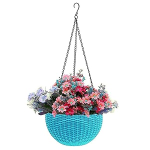 bianco round rattan woven hanging planters with hanging chain hanging pots for plants balcony light blue set of 5 71x48 inch