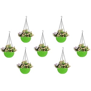 bianco round rattan woven hanging planters with hanging chain hanging pots for plants balcony green set of 7 71x48 inch