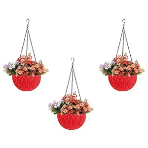 bianco round rattan woven hanging planters with hanging chain hanging pots for plants balcony red set of 3 71x48 inch
