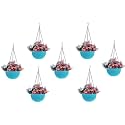 Bianco Round Rattan Woven Hanging Planters with Hanging Chain, Hanging Pots for Plants Balcony (Light Blue, Set of 7, 7.1x4.8 Inch)