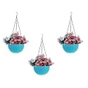 Bianco Round Rattan Woven Hanging Planters with Hanging Chain, Hanging Pots for Plants Balcony (Light Blue, Set of 3, 7.1x4.8 Inch)