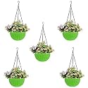 Bianco Round Rattan Woven Hanging Planters with Hanging Chain, Hanging Pots for Plants Balcony (Green, Set of 5, 7.1x4.8 Inch)