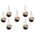 Bianco Round Rattan Woven Hanging Planters with Hanging Chain, Hanging Pots for Plants Balcony (Coffee Brown, Set of 7, 7.1x4.8 Inch)