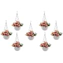 Bianco Round Rattan Woven Hanging Planters with Hanging Chain, Hanging Pots for Plants Balcony (White, Set of 7, 7.1x4.8 Inch)