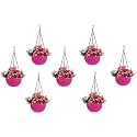 Bianco Round Rattan Woven Hanging Planters with Hanging Chain, Hanging Pots for Plants Balcony (Pink, Set of 7, 7.1x4.8 Inch)