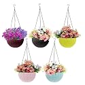 Bianco Round Rattan Woven Hanging Planters with Hanging Chain, Hanging Pots for Plants Balcony (Multicolored, Set of 5, 7.1x4.8 Inch)