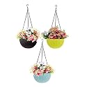 Bianco Round Rattan Woven Hanging Planters with Hanging Chain, Hanging Pots for Plants Balcony (Multicolored, Set of 3, 7.1x4.8 Inch)