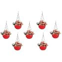 Bianco Round Rattan Woven Hanging Planters with Hanging Chain, Hanging Pots for Plants Balcony (Red, Set of 7, 7.1x4.8 Inch)