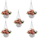 Bianco Round Rattan Woven Hanging Planters with Hanging Chain, Hanging Pots for Plants Balcony (White, Set of 5, 7.1x4.8 Inch)