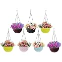 Bianco Round Rattan Woven Hanging Planters with Hanging Chain, Hanging Pots for Plants Balcony (Multicolored, Set of 7, 7.1x4.8 Inch)
