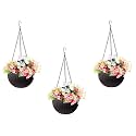 Bianco Round Rattan Woven Hanging Planters with Hanging Chain, Hanging Pots for Plants Balcony (Coffee Brown, Set of 3, 7.1x4.8 Inch)