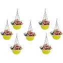 Bianco Round Rattan Woven Hanging Planters with Hanging Chain, Hanging Pots for Plants Balcony (Yellow, Set of 7, 7.1x4.8 Inch)
