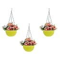 Bianco Round Rattan Woven Hanging Planters with Hanging Chain, Hanging Pots for Plants Balcony (Yellow, Set of 3, 7.1x4.8 Inch)