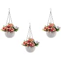 Bianco Round Rattan Woven Hanging Planters with Hanging Chain, Hanging Pots for Plants Balcony (White, Set of 3, 7.1x4.8 Inch)