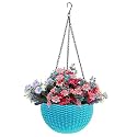Bianco Round Rattan Woven Hanging Planters with Hanging Chain, Hanging Pots for Plants Balcony (Light Blue, Set of 5, 7.1x4.8 Inch)