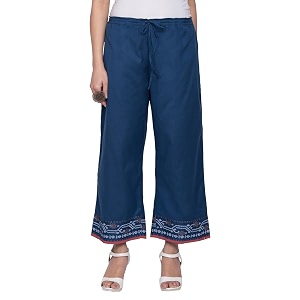 BIBA Cotton Blend Solid Straight Casual Palazzos