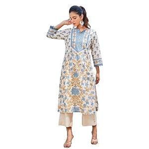 BIBA Floral Women Cotton Straight Printed Kurta
