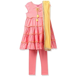BIBA Girl Cotton Tiered Printed Suit Set