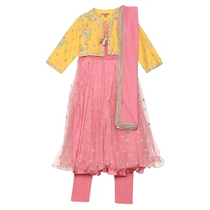 BIBA Girl Cotton Anarkali Solid Suit Set