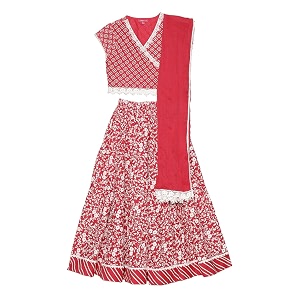 BIBA Girl Cotton Flared Printed Lehenga Set