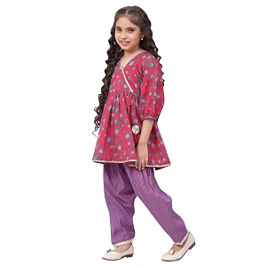 BIBA Girl Cotton Flared Printed Suit Set
