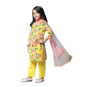 BIBA Girl Cotton Straight Printed Suit Set