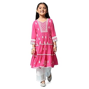 BIBA Girl Cotton Tiered Solid Suit Set