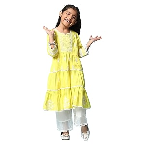 BIBA Girl Cotton Tiered Solid Suit Set