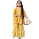 BIBA Girl Viscose Peplum Embroidered Suit Set