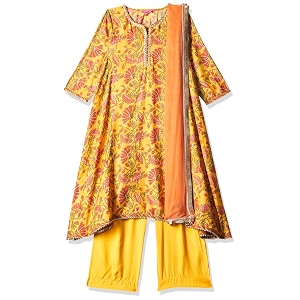 BIBA Girl Viscose Straight Embroidered Suit Set